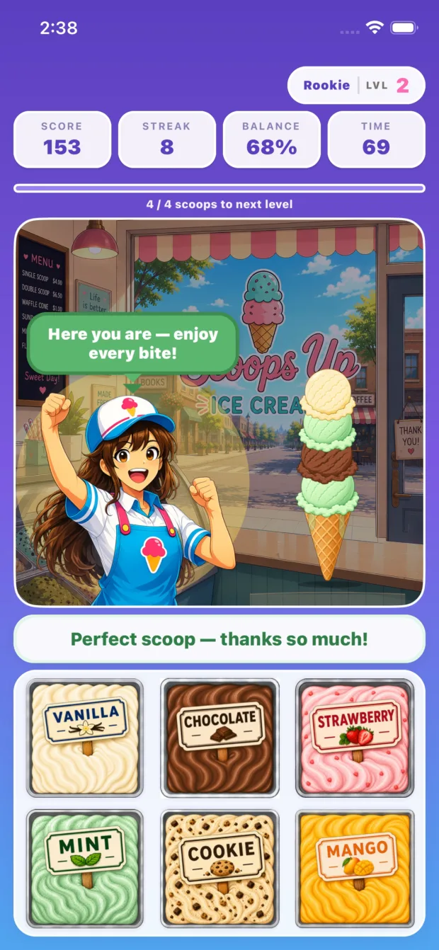 Scoops Up! progression